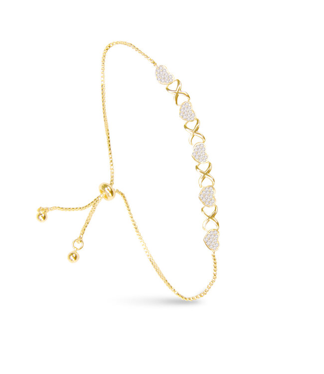 Amanda Blu Five Pave Heart Pull-Cord Bracelet -  Gold
