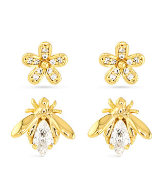 Amanda Blu Flower and Bee duo Gold Duo Earrings