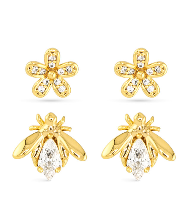 Amanda Blu Flower and Bee duo Gold Duo Earrings