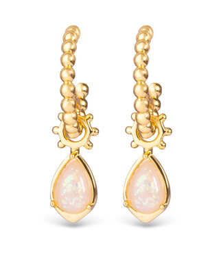 Amanda Blu Gold Bead Huggie with Pear Shaped Opal Droplet -  Gold
