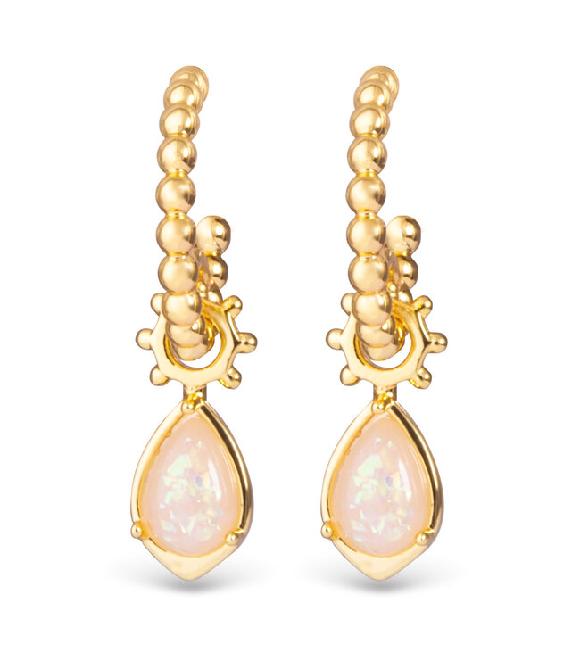 Amanda Blu Gold Bead Huggie with Pear Shaped Opal Droplet -  Gold