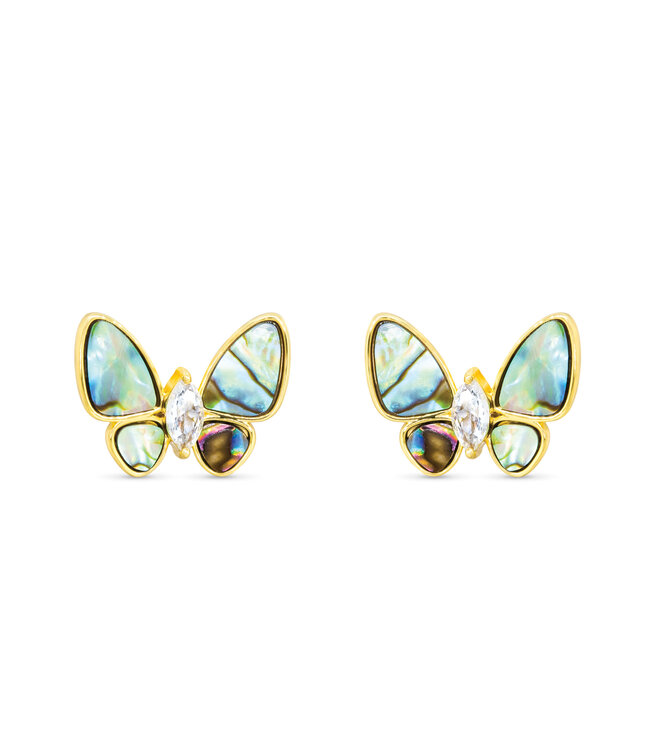 Amanda Blu Gold CZ & Abalone Butterfly Earrings