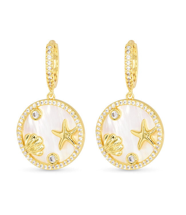 Amanda Blu Gold CZ & MOP Coastal Disk Hoop Earrings