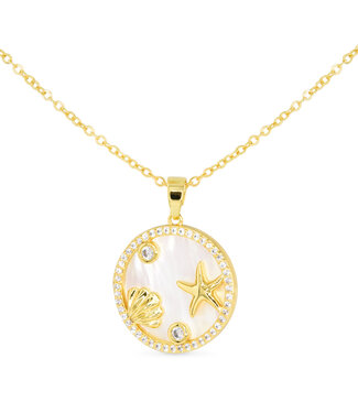 Amanda Blu Gold CZ & MOP Coastal Disk Necklace