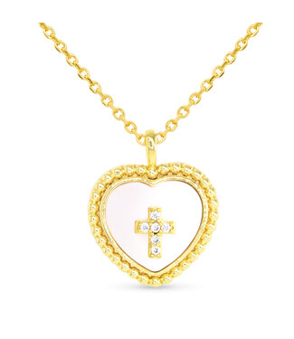 Amanda Blu Gold CZ & MOP Heart Cross Necklace