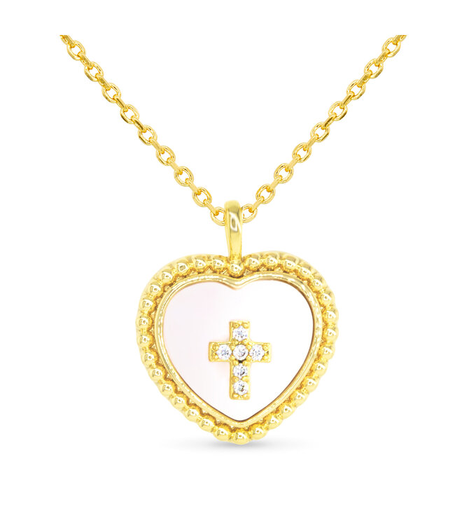 Amanda Blu Gold CZ & MOP Heart Cross Necklace