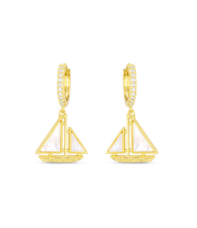 Amanda Blu Gold CZ & MOP Sailboat Earrings