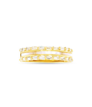 Amanda Blu Gold CZ & MOP Three Row Ring - Size 7