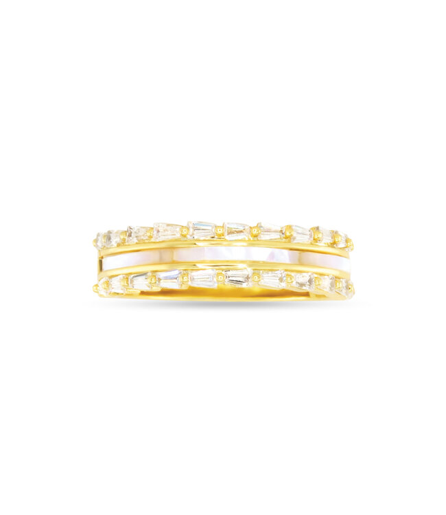 Amanda Blu Gold CZ & MOP Three Row Ring - Size 9
