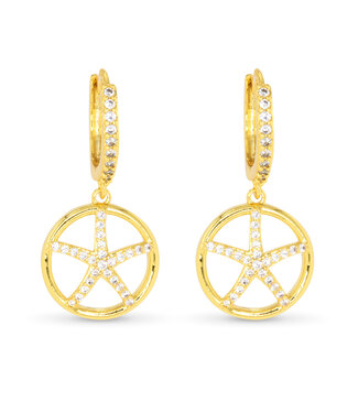 Amanda Blu Gold CZ Starfish Disk Hoop Earrings