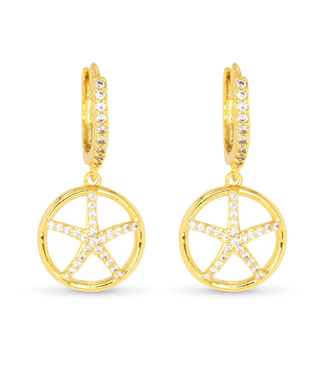 Amanda Blu Gold CZ Starfish Disk Hoop Earrings