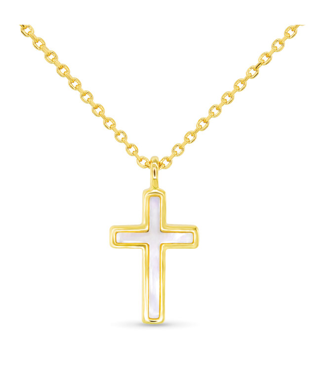 Amanda Blu Gold MOP Channel Inset Cross Necklace