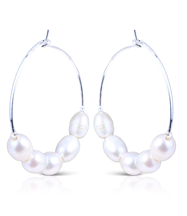 Amanda Blu Silver/White 5-Pearl Hoop Earrings