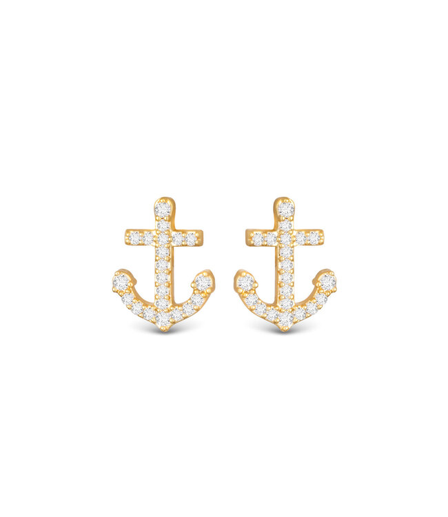 Amanda Blu Small CZ Anchor Earrings -  Gold