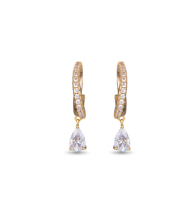 Amanda Blu Small Hoop CZ with Droplet Earrings -  Gold