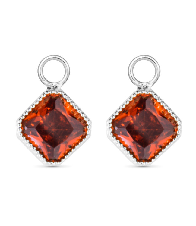 Amanda Blu Square Burgundy CZ Earring Charm - Silver
