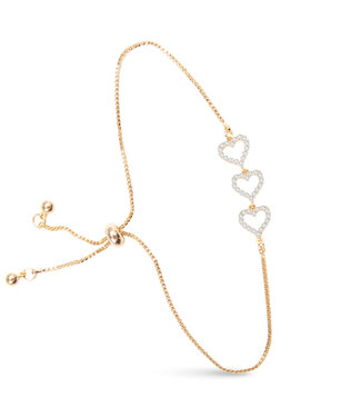 Amanda Blu Triple Heart CZ Pull Cord Bracelet  -  Gold