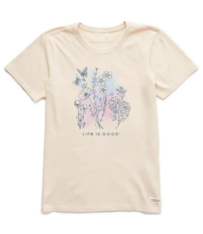 Life Is Good Womens Crusher Tee Pen and Ink Flowers Pty White