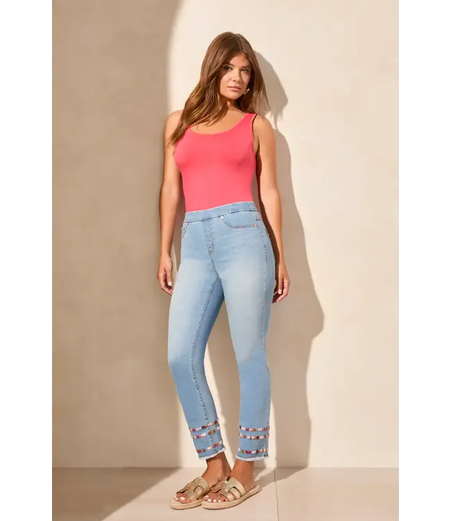 Tribal Audrey Pull On Slim Ankle Jeans With Embroidery