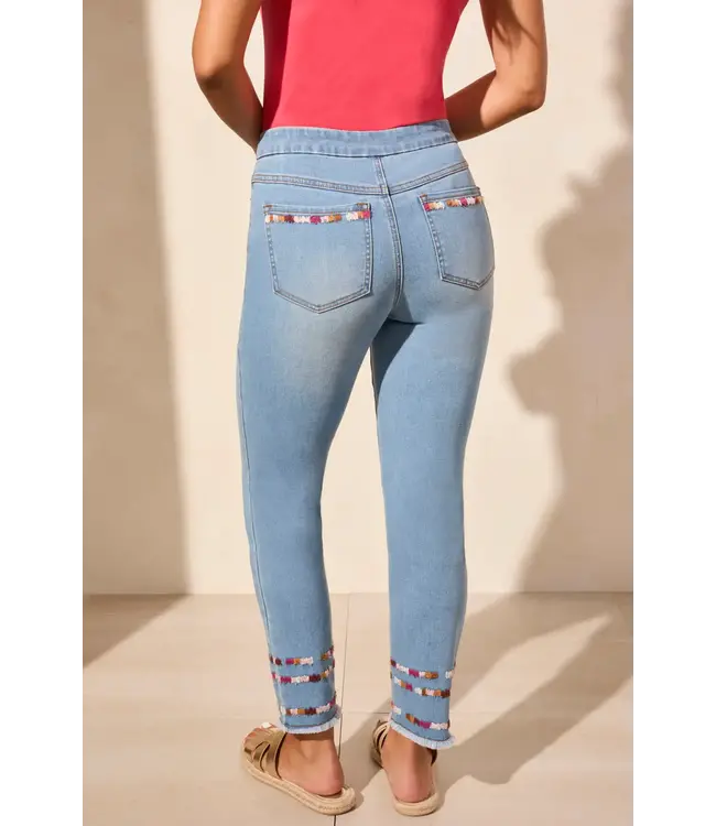 Tribal Audrey Pull On Slim Ankle Jeans With Embroidery