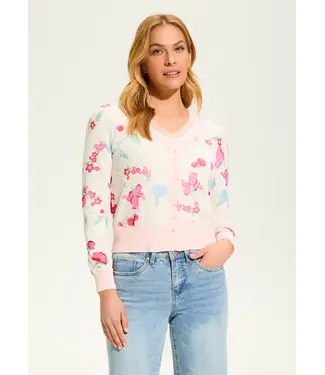 French Dressing Printed Mesh Cardigan Strawberry