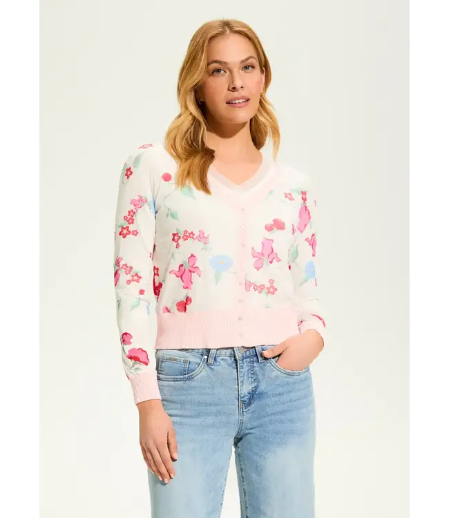 French Dressing Printed Mesh Cardigan Strawberry