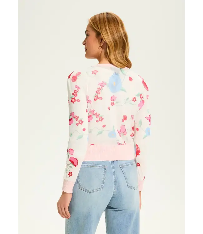 French Dressing Printed Mesh Cardigan Strawberry