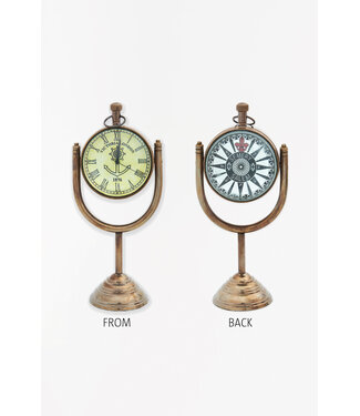 Batela USA Inc Clock & Compass Sphere With Stand Antique Brass
