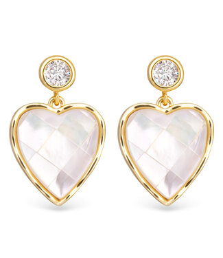 Amanda Blu CZ Mother of Pearl Mosaic Heart Earrings Gold