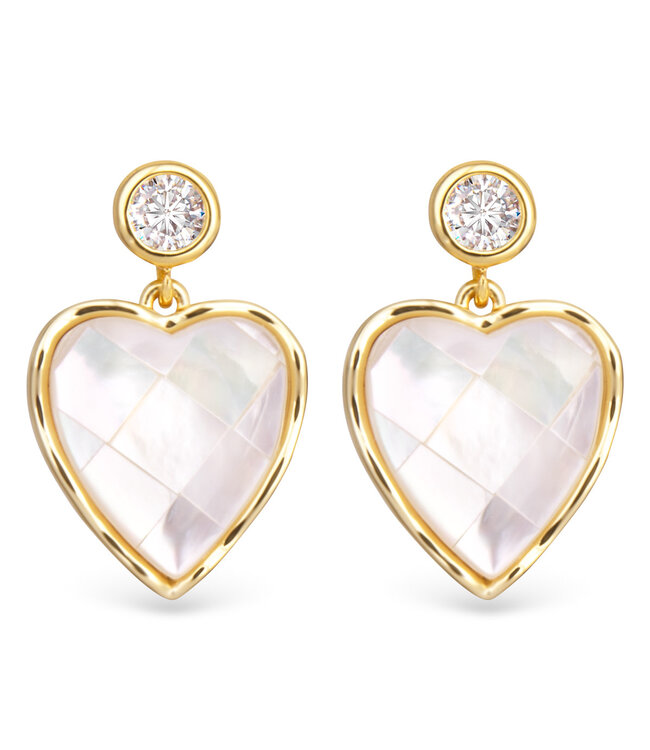 Amanda Blu CZ Mother of Pearl Mosaic Heart Earrings Gold