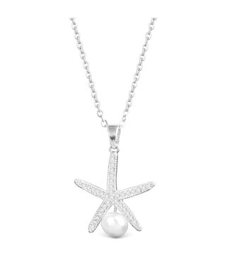 Amanda Blu CZ Starfish with Pearl Necklace Silver