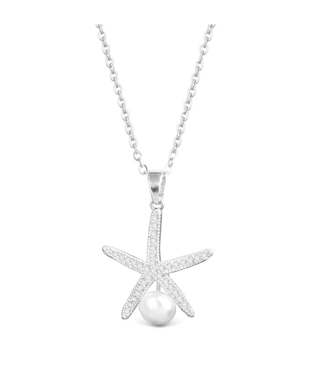 Amanda Blu CZ Starfish with Pearl Necklace Silver