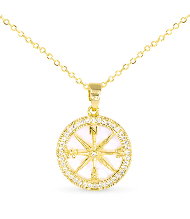 Amanda Blu Gold CZ & MOP Compass Necklace
