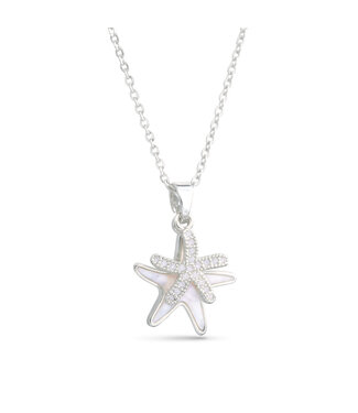 Amanda Blu Mother of Pearl and CZ Double Starfish Necklace Silver
