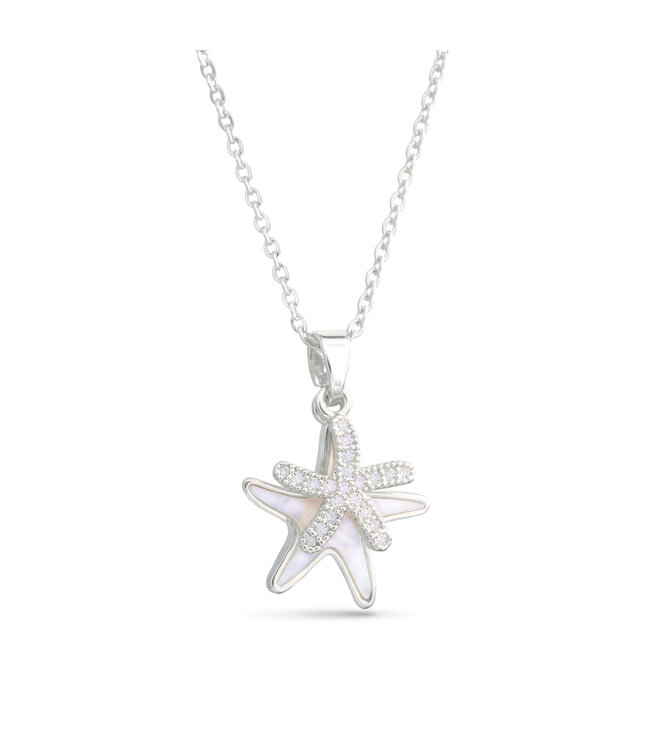 Amanda Blu Mother of Pearl and CZ Double Starfish Necklace Silver