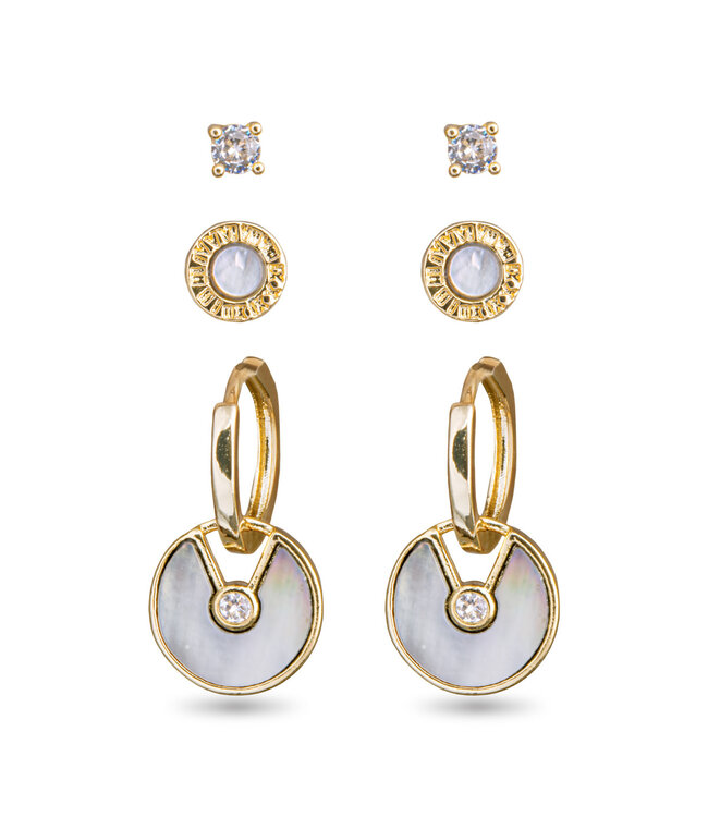 Amanda Blu Mother of Pearl and CZ Trio Earring Set Gold