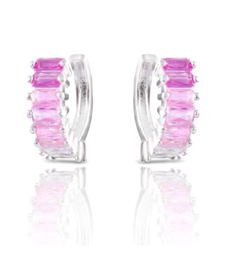 Amanda Blu Silver Pink Ombre Baguette CZ Huggie Earrings Silver