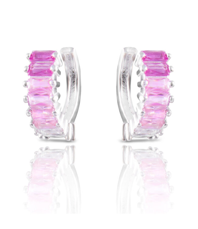 Amanda Blu Silver Pink Ombre Baguette CZ Huggie Earrings Silver