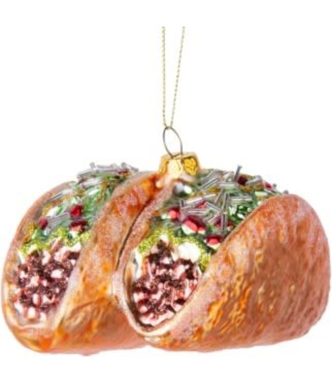 Silver Tree Blown glass tacos duo ornament 4 in