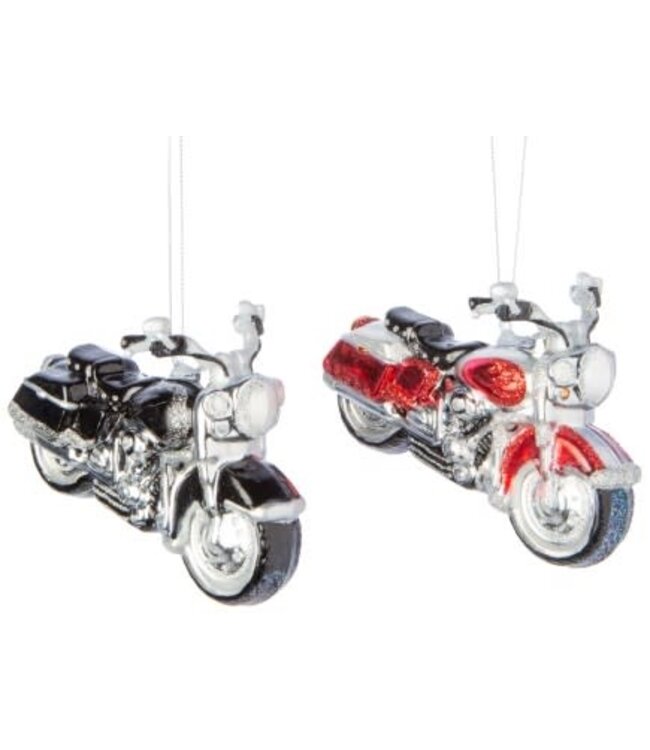 Silver Tree blown glass vintage motorcycle shiny red silver and black 5.25in