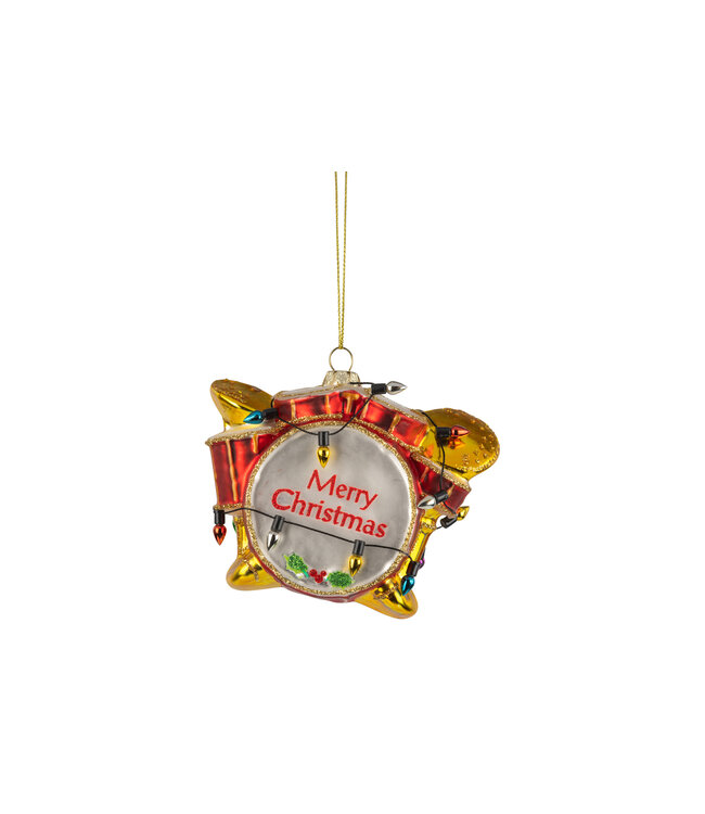 Silver Tree Glass drum set ornament red and gold 4 in