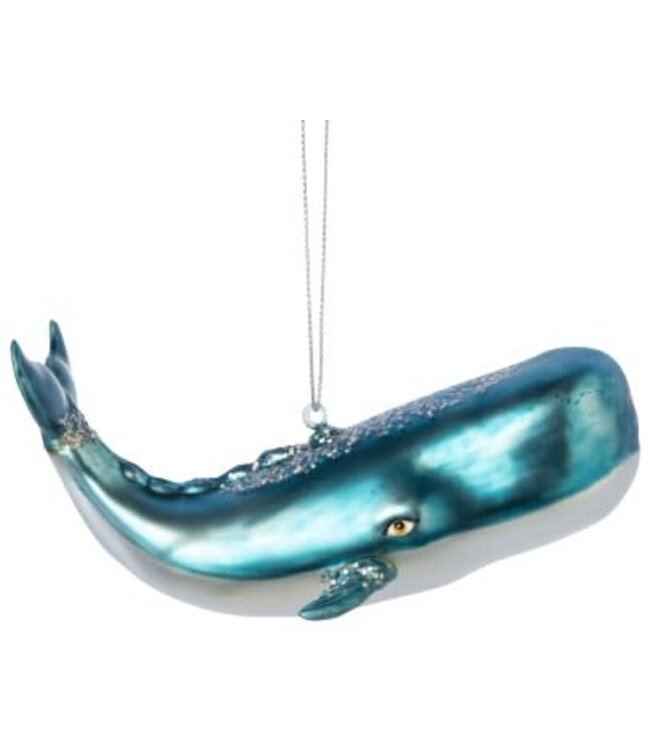 Silver Tree Glass glittered whale ornament