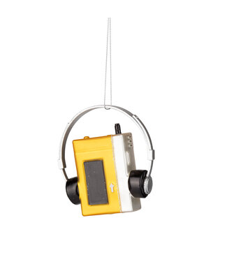 Silver Tree Glass vintage yellow cassette player ornament 3.5 in