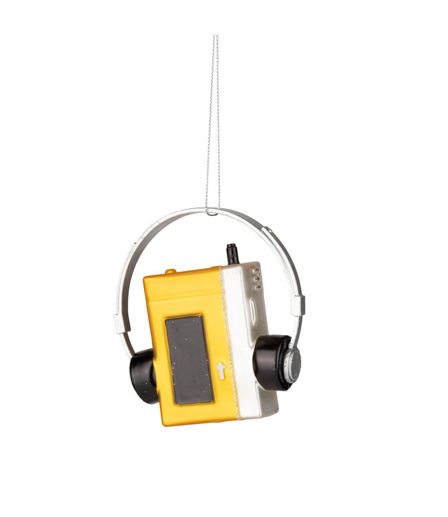 Silver Tree Glass vintage yellow cassette player ornament 3.5 in