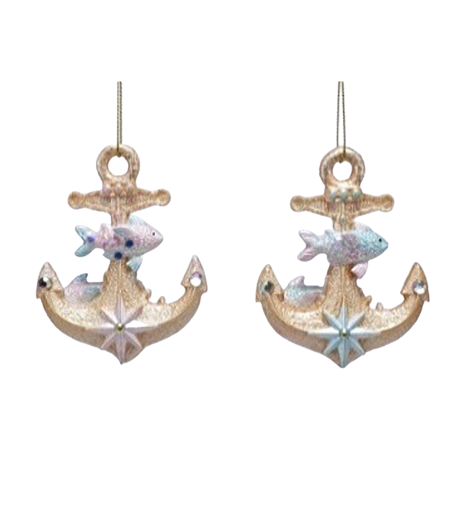 Silver Tree Painted resin anchor ornaments 3 in