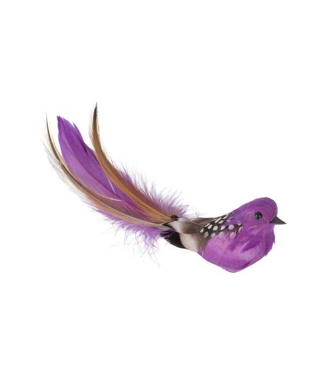 Silver Tree Purple feather clip on bird ornament 6 in