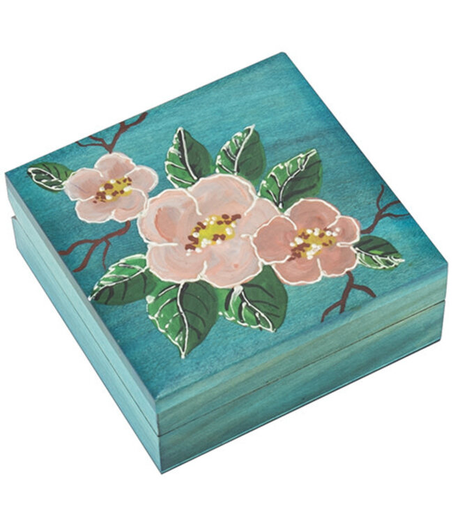 M Cornell Imports Inc Square Box With Pink Flower 7461