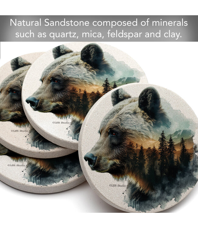 Highland Home Bear Silhouette 4 PK Sandstone Coaster Sets