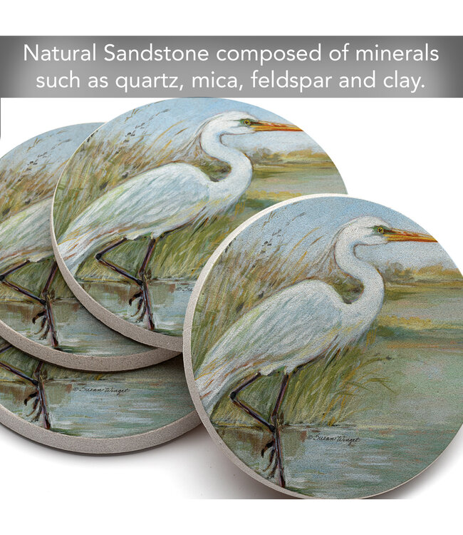 Highland Home Coastal Egret 4 PK Sandstone Coaster Sets