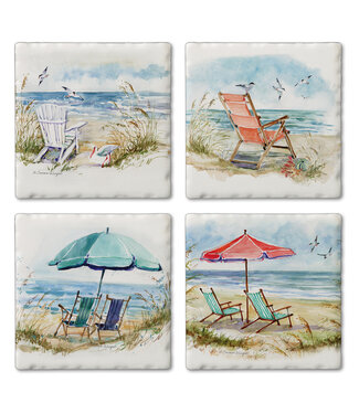 Highland Home Coastal Moments 4 Pk Tumbled Tile Assorted Coaster